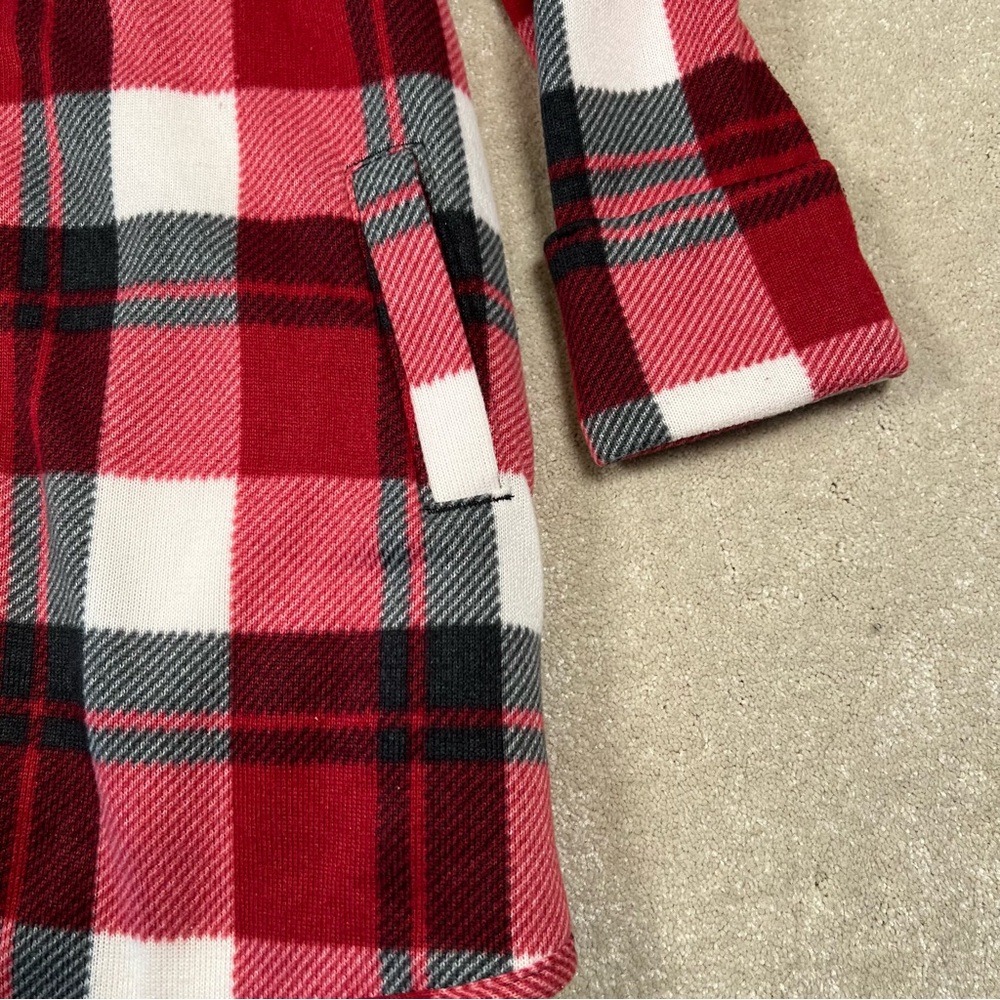 Abercrombie Red Plaid Open Front Cardigan Jacket Sherpa Lined Long Comfy Women S - Picture 3 of 12